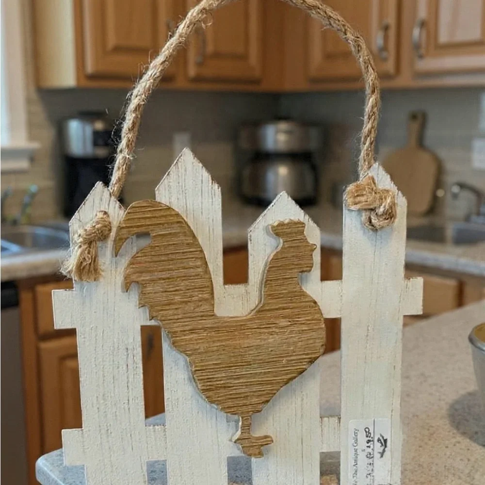 Rustic White and Brown Rooster Wall Decor